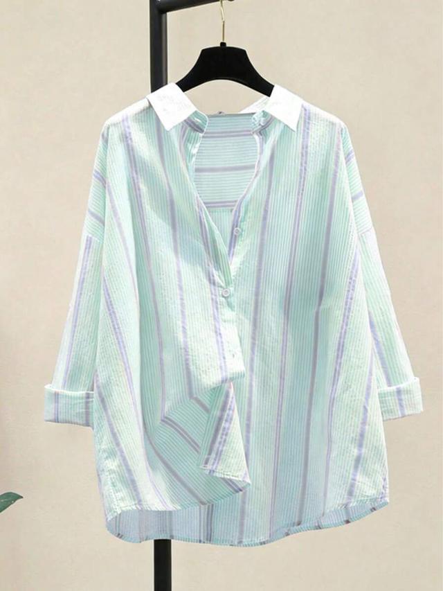women's striped casual office elegant button-up shirt