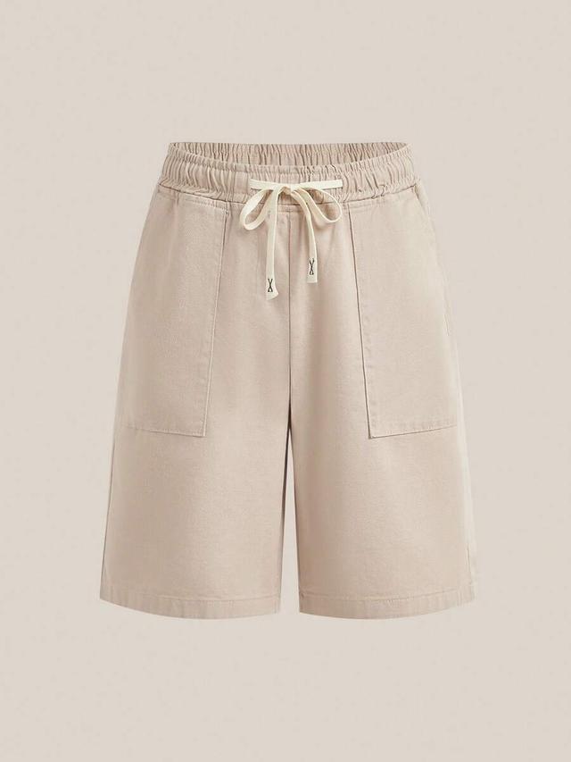 cream drawstring waist baggy denim shorts