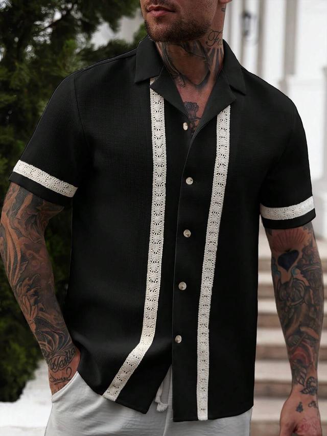 black short sleeve shirt with white lace trim