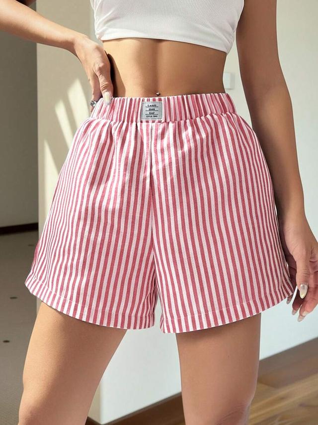 red and white striped woven casual shorts