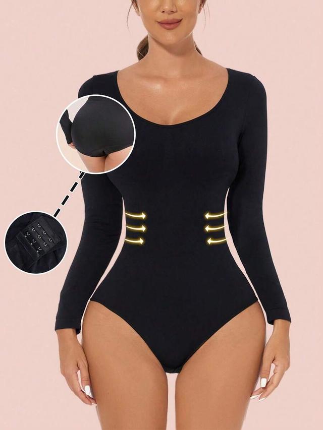 black long sleeve seamless tummy control shapewear bodysuit