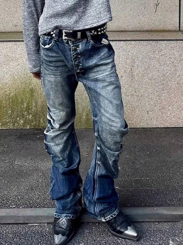 retro vintage ripple washed stacked bootcut jeans