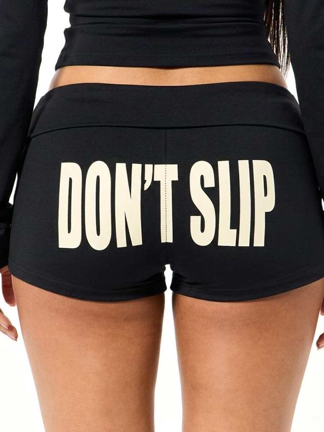 fold over waistband booty shorts with graphic print