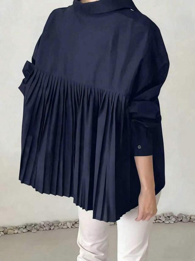 black pleated back button-up casual shirt