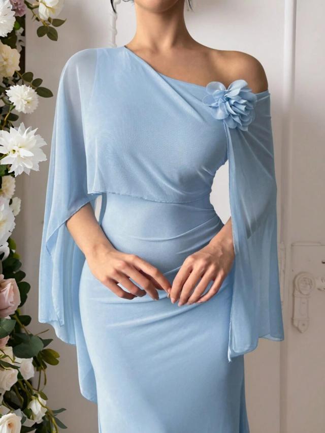 light blue floral mesh wrap maxi dress