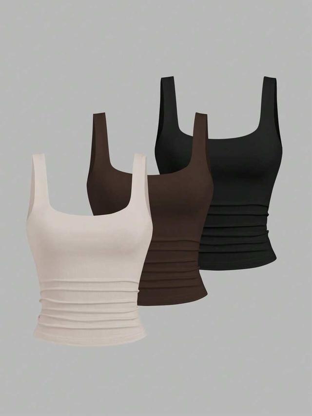 cream sweetra women's casual pleated square neck tank top