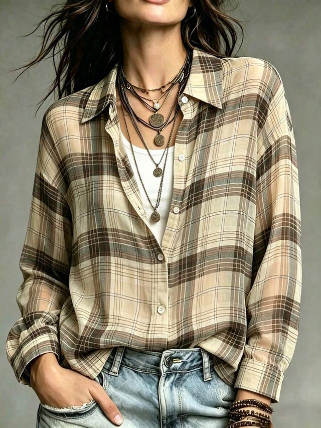 franclia women's plaid lightweight casual loose shirt