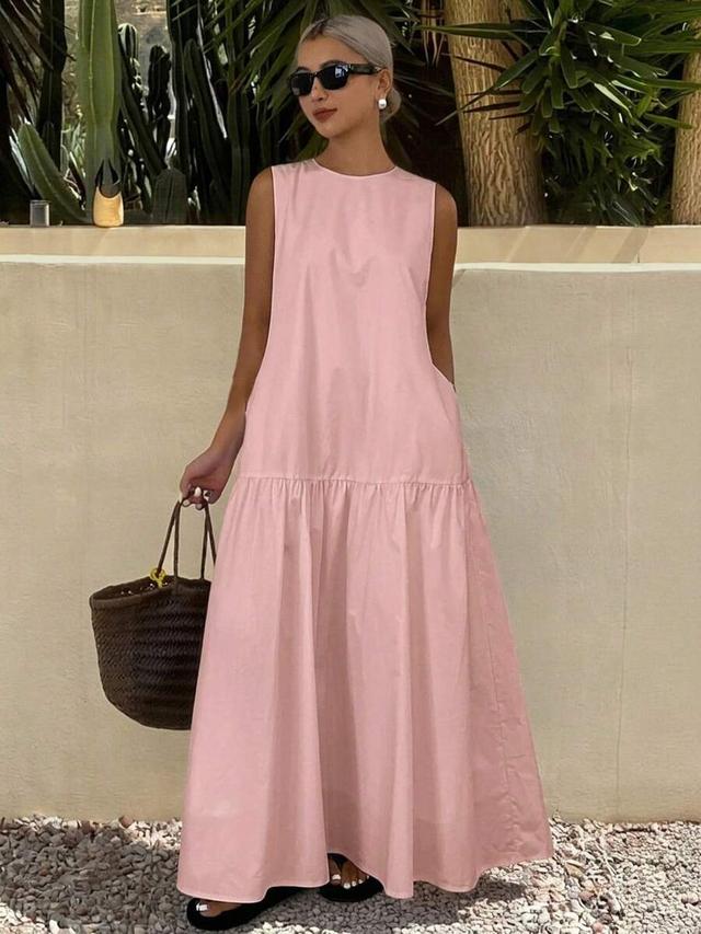 dazy women's solid pink minimalist sleeveless drop-waist sundress