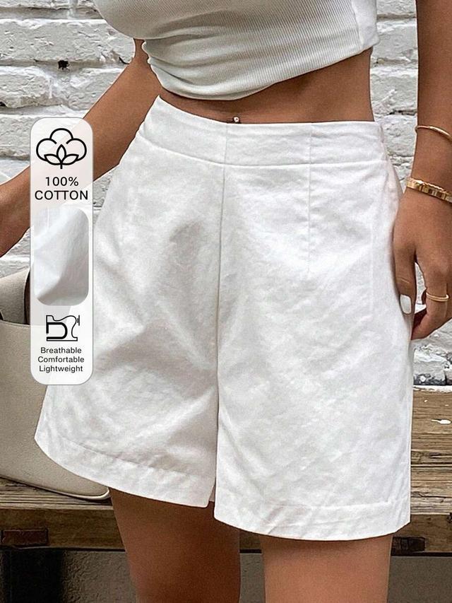 white cotton casual high-waisted tailored shorts