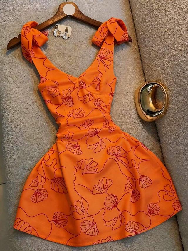 orange mini dress with red shell line art