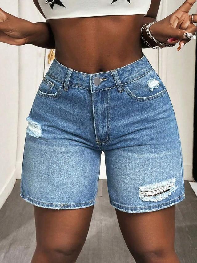 women's high waist vintage washed loose denim shorts