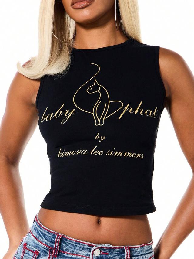 babyphat sleeveless tank top with gold glitter cat logo