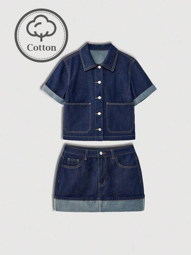 maija women's raw denim shirt and skirt set