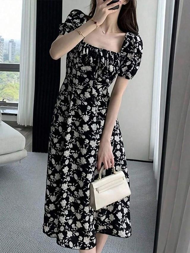 tideelle ditsy floral square neck elegant summer dress