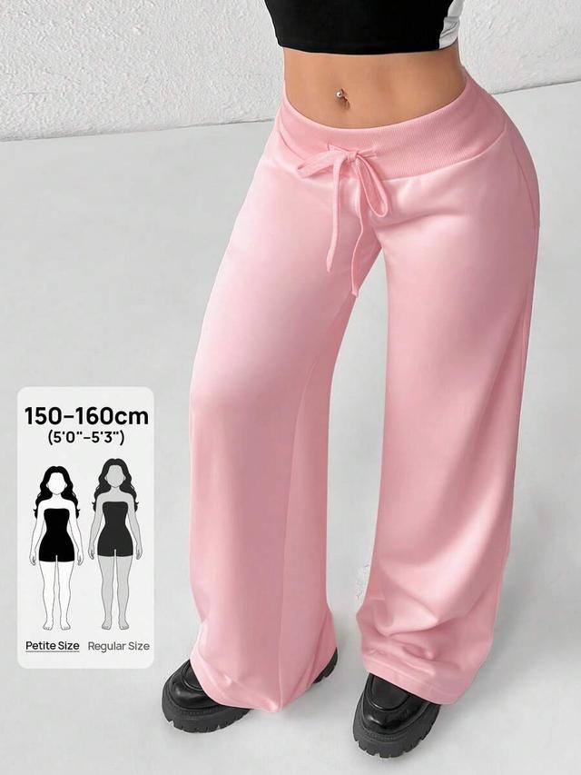 pink knitted low-rise wide-leg casual sweatpants