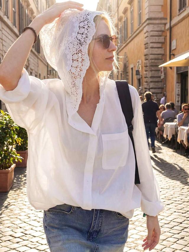 french hollow crochet hooded long sleeve white blouse