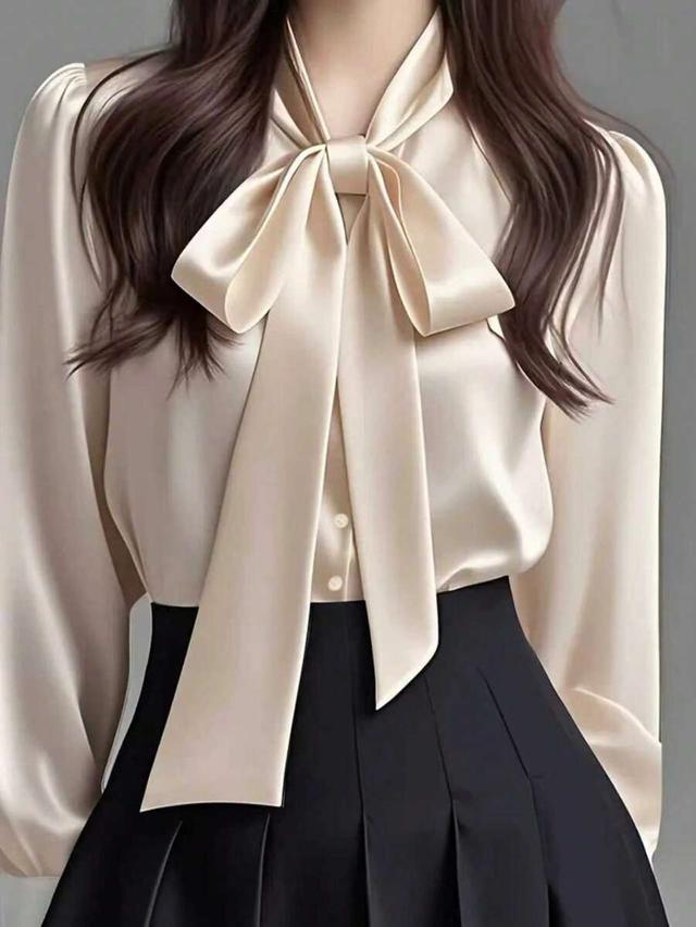 cream women's elegant satin white long sleeve casual shirt