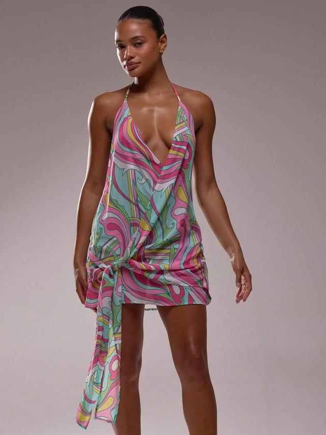 psychedelic print halter neck tie-waist mini dress