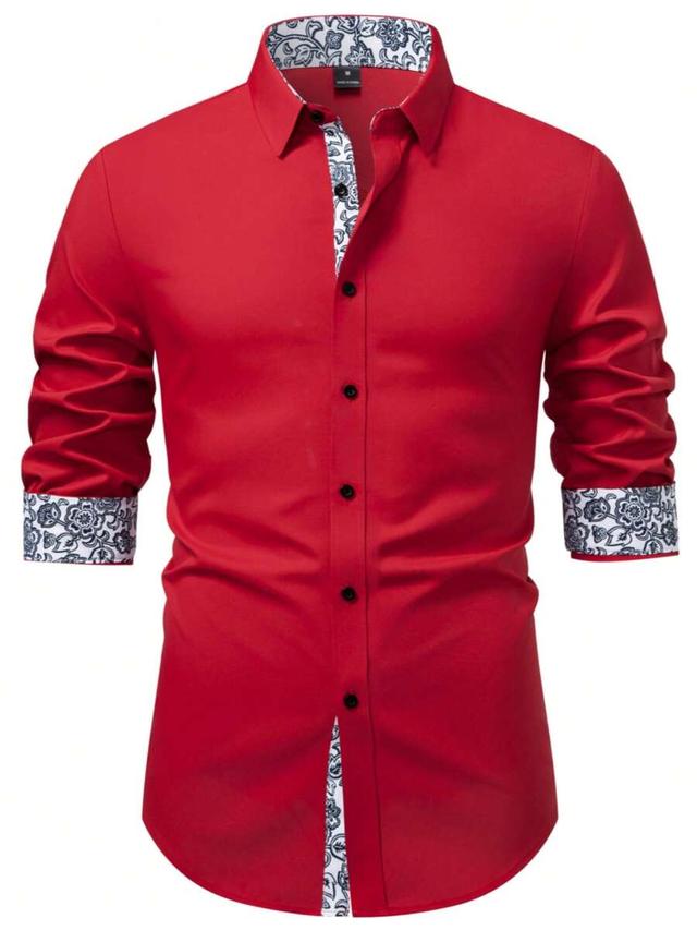 red floral patchwork long sleeve button down shirt