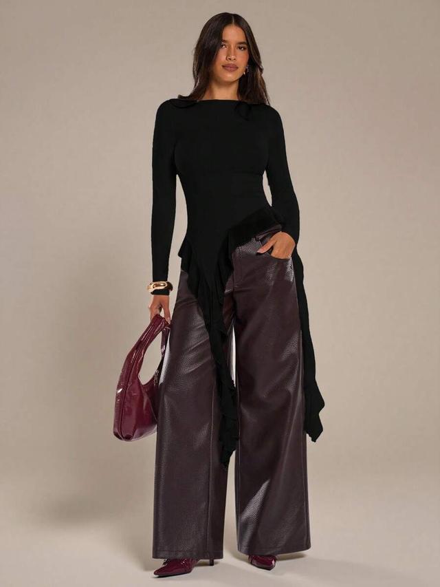 black asymmetrical hem flowy long sleeve top