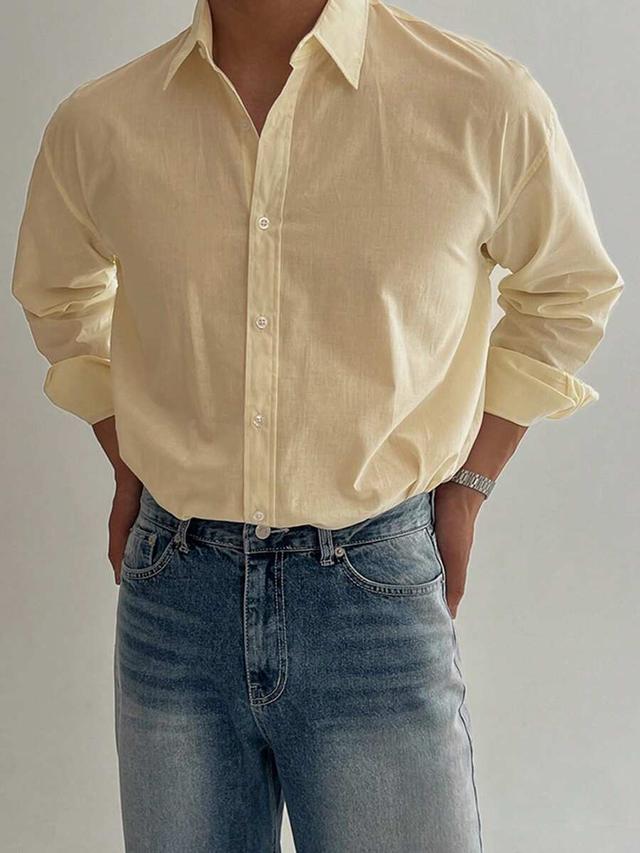 solid apricot long sleeve casual button-up shirt