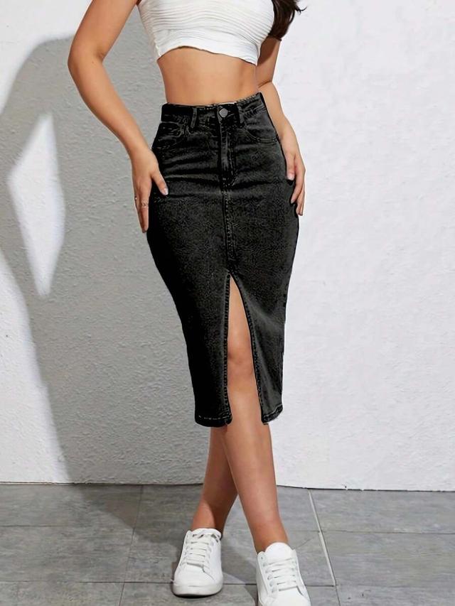 women's fashion stretch denim hip skirt mid-skirt