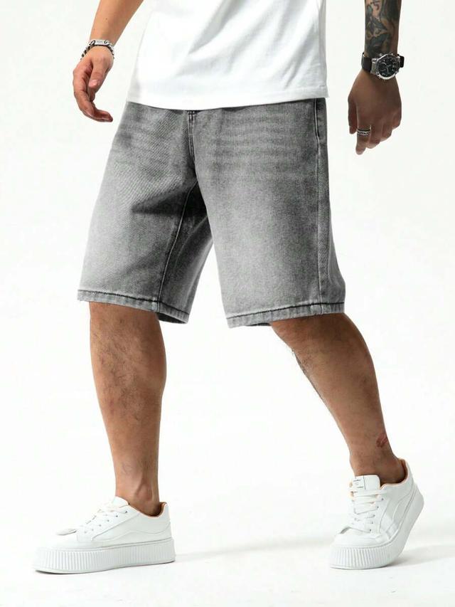 grey acid wash denim casual shorts
