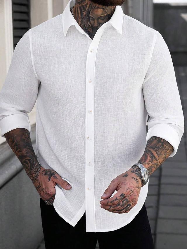 white casual linen long sleeve button down shirt