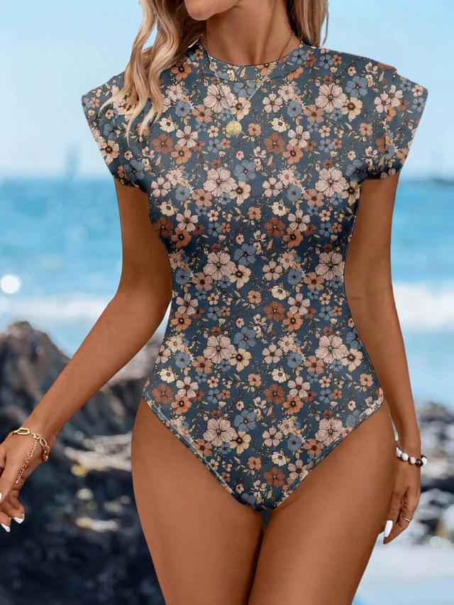 vintage floral print cap sleeve bodysuit