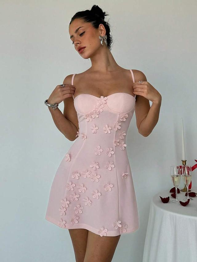 light pink floral embellished slim fit camisole dress
