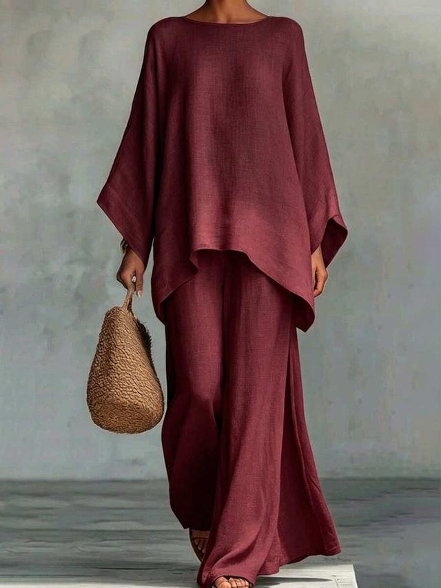 burgundy loose fit linen blend kimono sleeve top