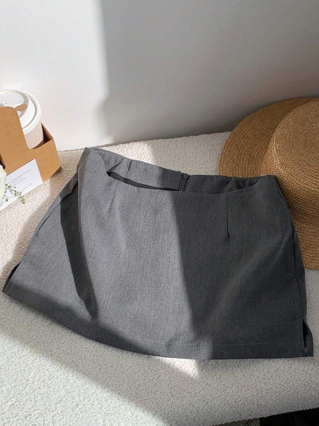 gray solid color slit fitted mini skirt