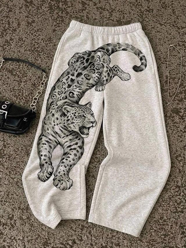 women's casual tiger print straight leg sweatpants