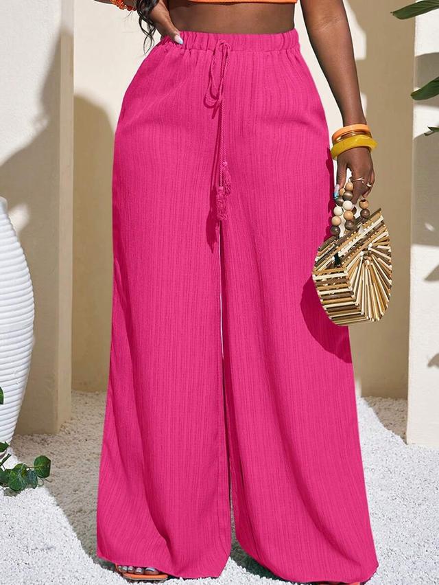hot pink textured full-length palazzo pants