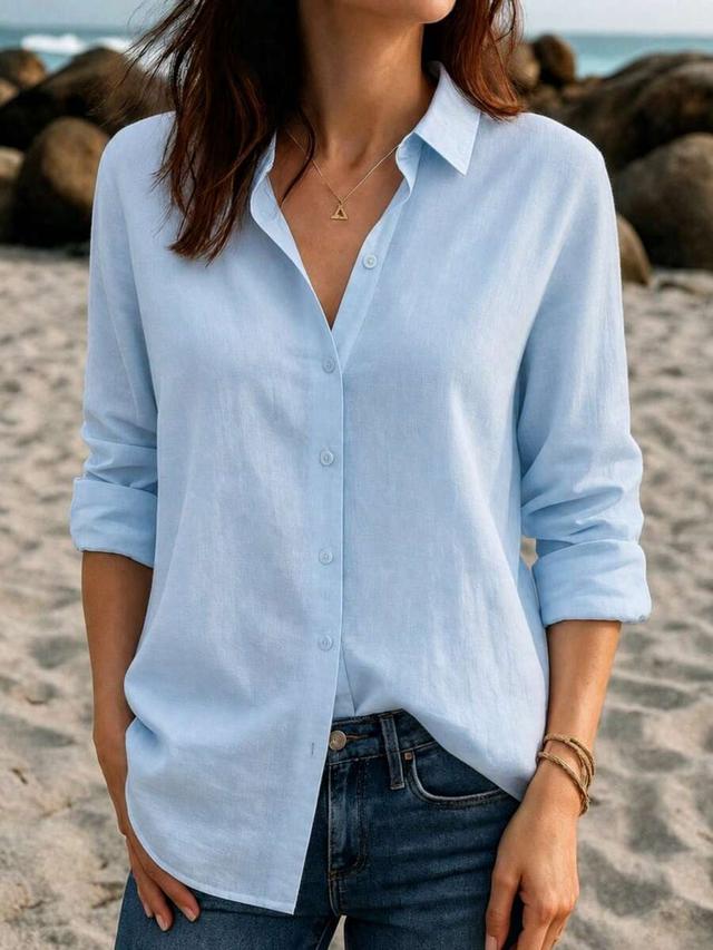 light blue linen long sleeve button up shirt