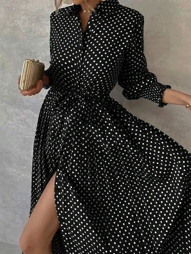 black polka dot print tie waist shirt dress