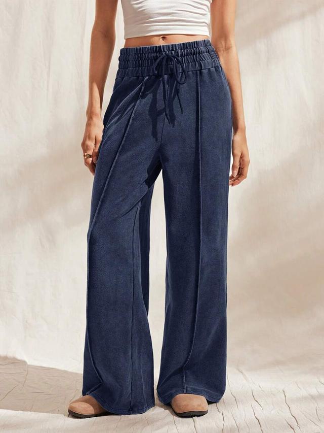 easelle summer casual sporty distressed washed navy blue sweatpants