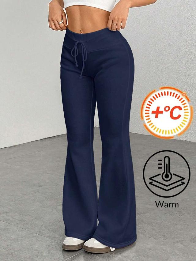 navy blue thermal lined drawstring flared sweatpants