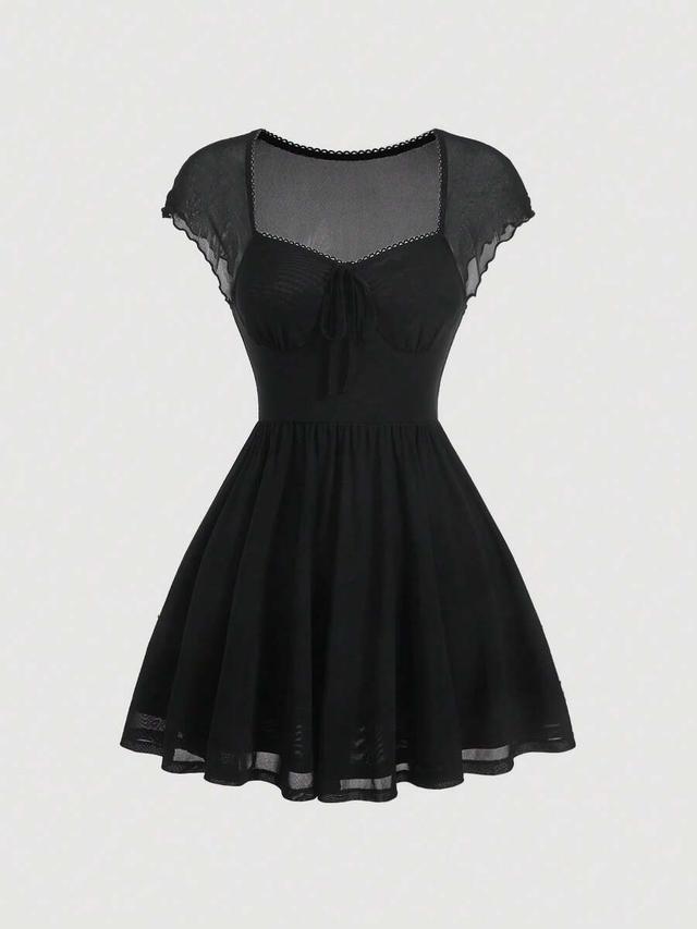 classic black mesh fit and flare dress