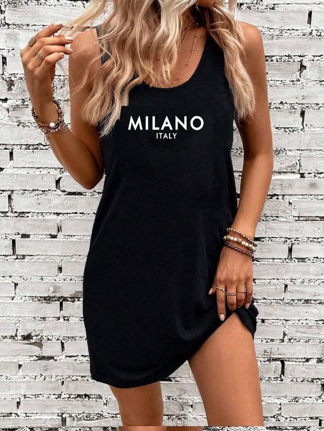 black milano print casual cotton jersey vest dress