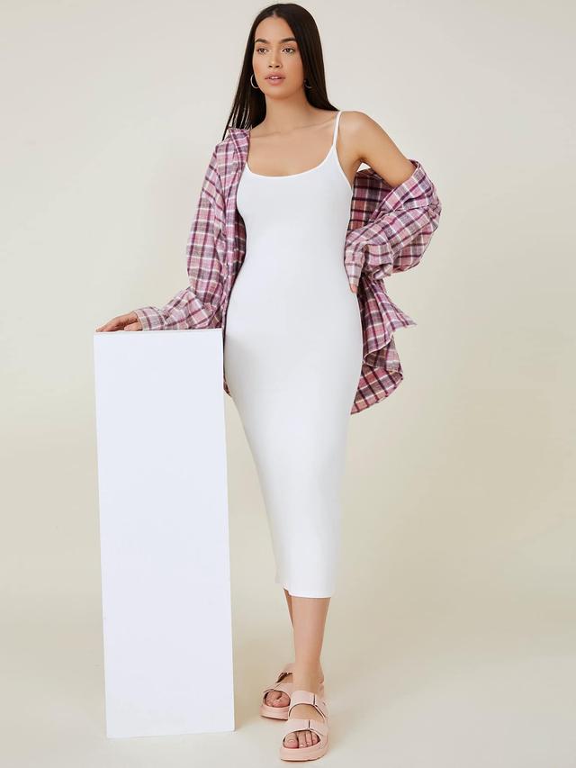 solid white cami bodycon midi dress