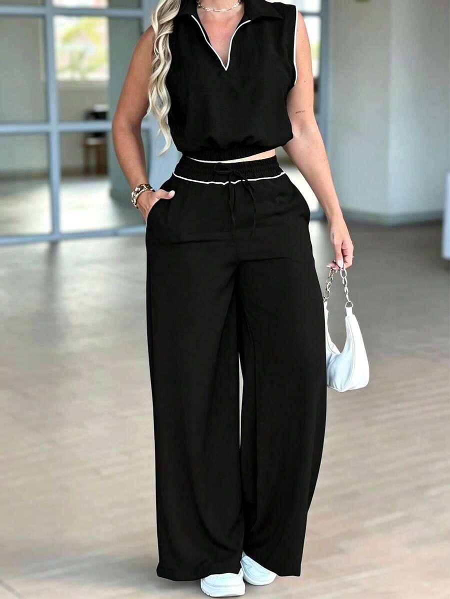 women's minimalist commuter casual black two-piece set