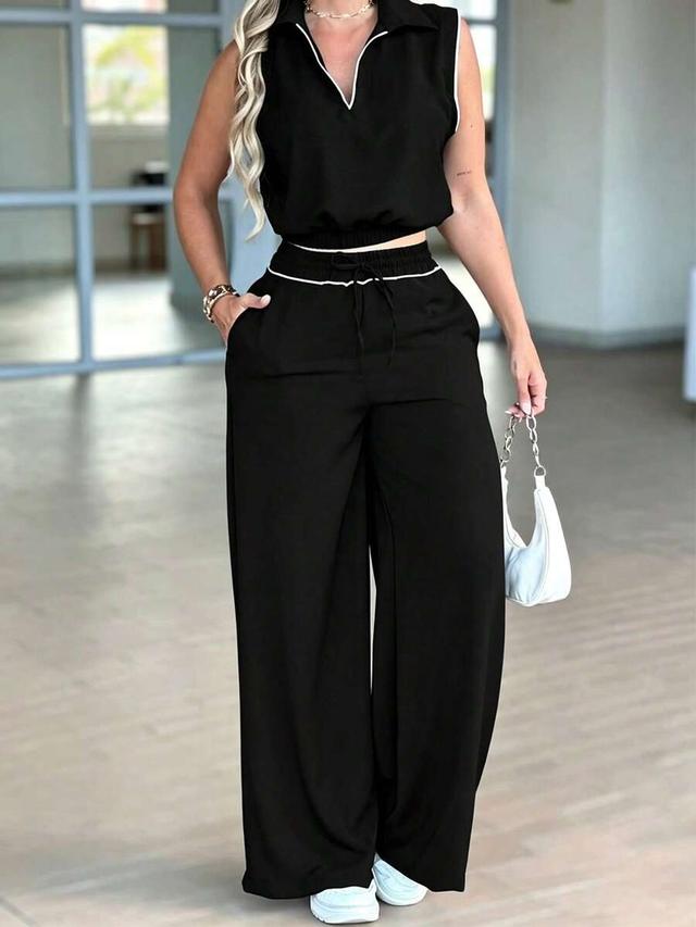 women's minimalist commuter casual black two-piece set