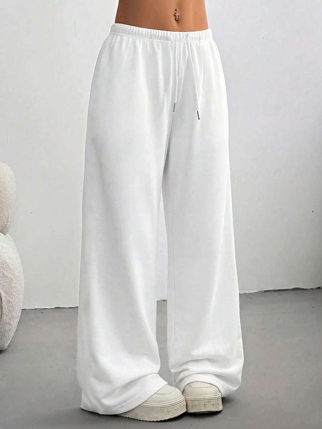 white casual solid color wide leg sweatpants