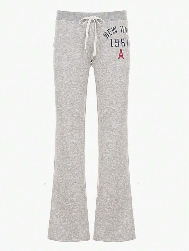 women's grey wide leg sweatpants with letter print