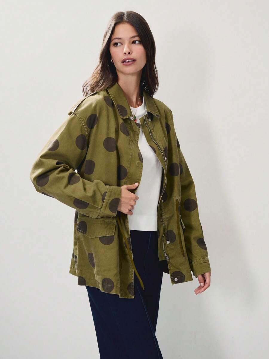 olive green polka dot utility field jacket