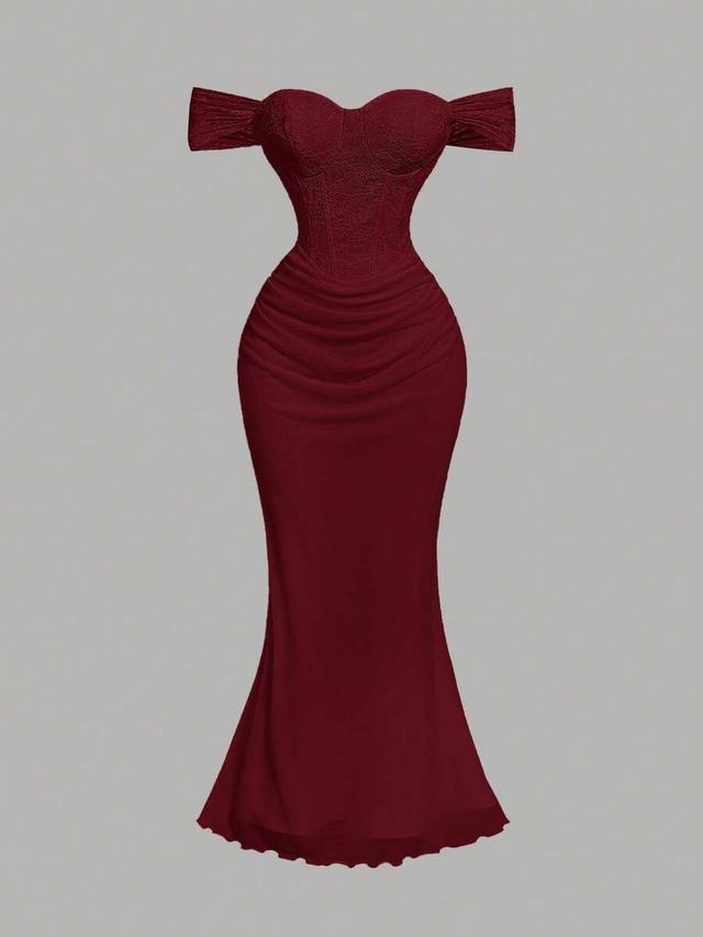 burgundy off the shoulder mermaid formal evening dress