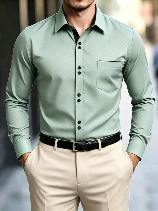 sage green diamond textured long sleeve button-up shirt