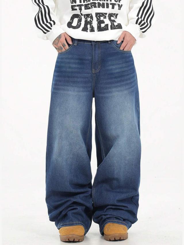 loose washed denim baggy wide leg jeans