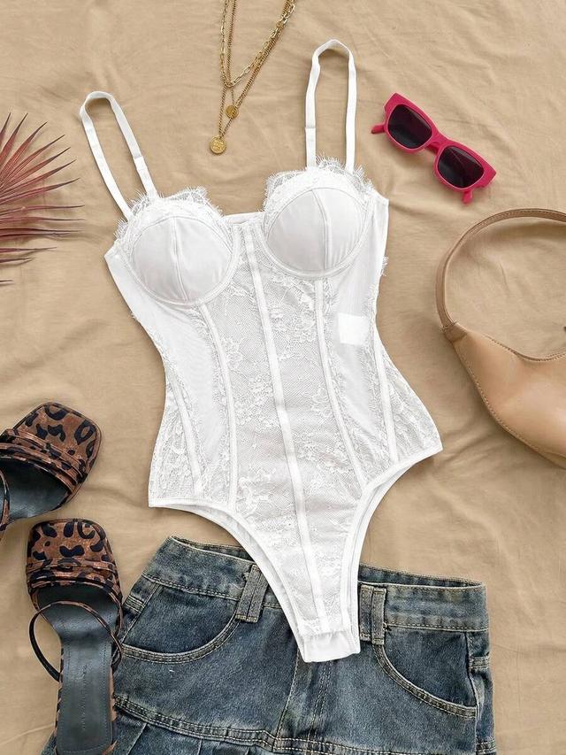 white lace trim bustier camisole bodysuit
